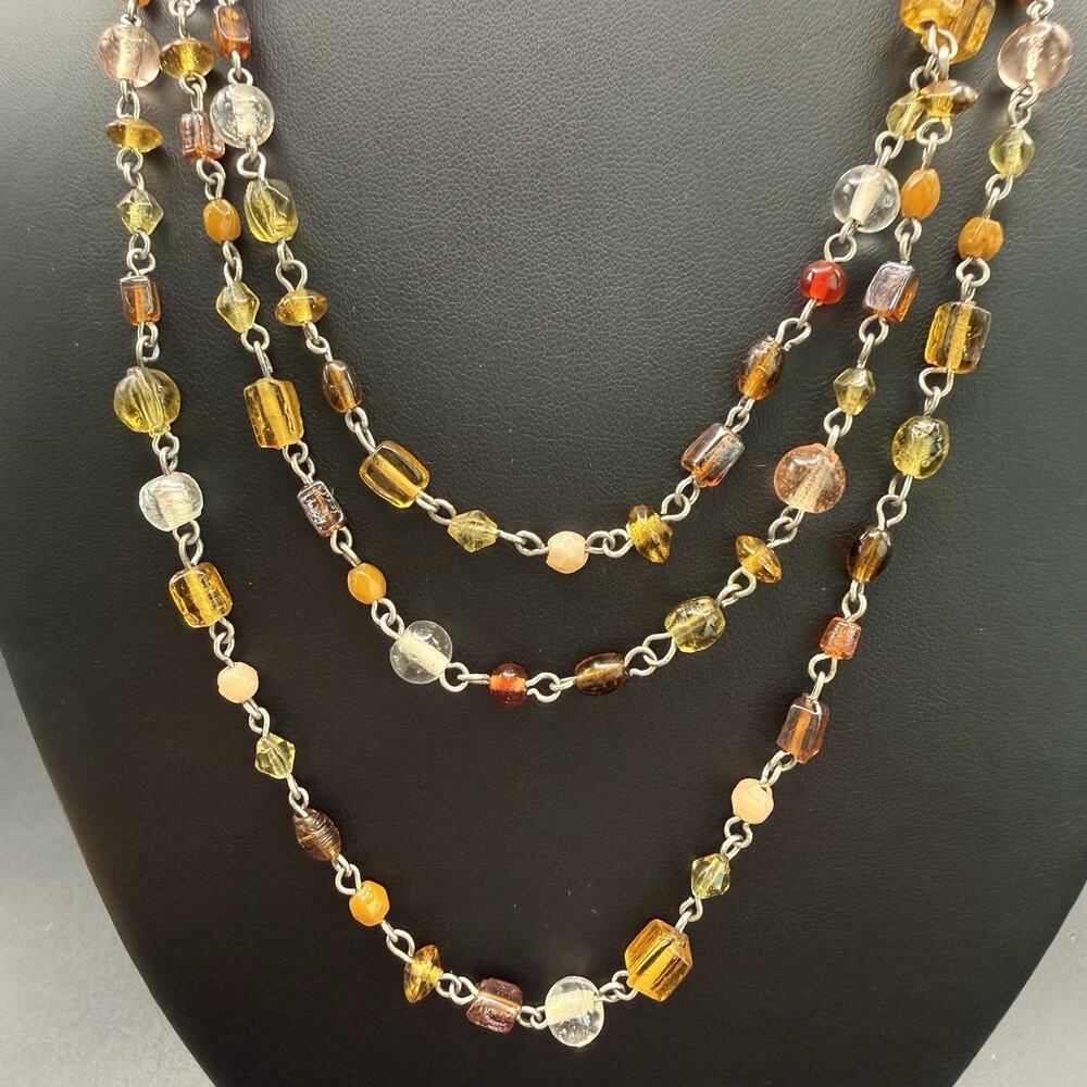 Vintage Brown Glass Bead Necklace Opera Sautoir 60” American Eagle Fall Autumn